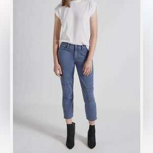 CURRENT/ELLIOTT The Debbie Crop pants 100% cotton twill ankle zips bijou blue 27